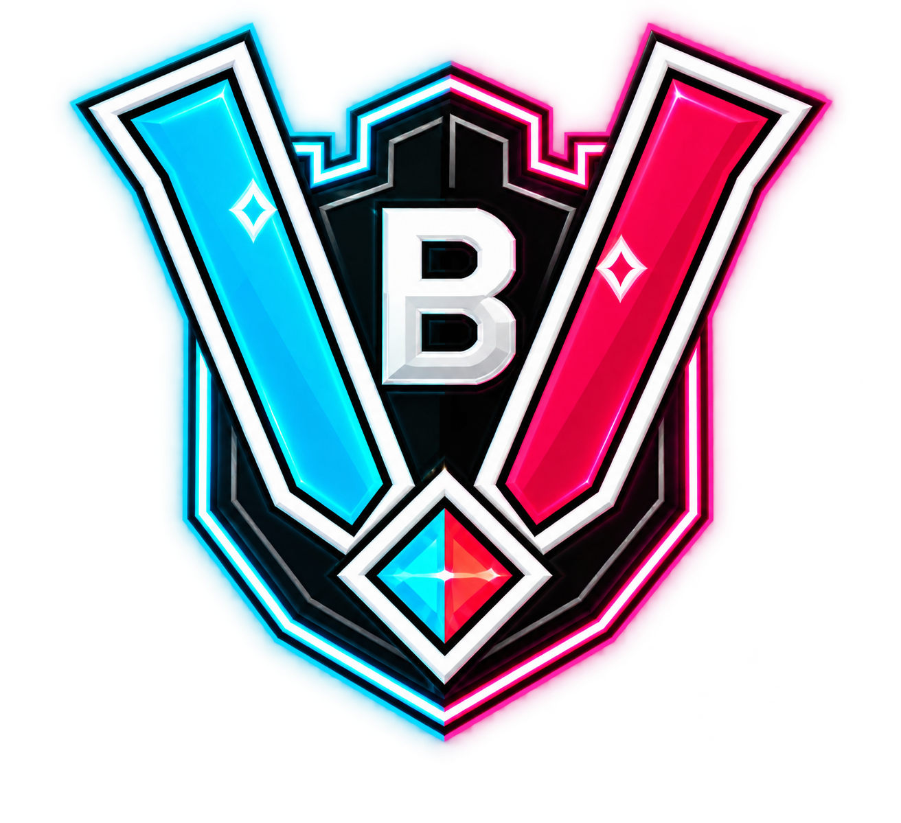 Vector Bastion cyan-and-magenta V crest with a white B on its shield